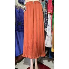 Chân Váy  dập  li  2 lớp  chun eo co giãn dễ mặc chất liệu vải voan chiphon  dài  váy 90cm Giá 250k Màu cam Đúp lót