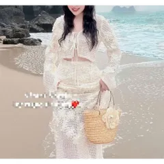 Sét đồ nữ chất ren lưới hoa áo dài tay cột dây phối chân váy dáng dài, sét đồ thiết kế sang chảnh mặc đi biển
