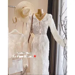 Sét đồ nữ chất ren lưới hoa áo dài tay cột dây phối chân váy dáng dài, sét đồ thiết kế sang chảnh mặc đi biển