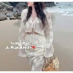Sét đồ nữ chất ren lưới hoa áo dài tay cột dây phối chân váy dáng dài, sét đồ thiết kế sang chảnh mặc đi biển