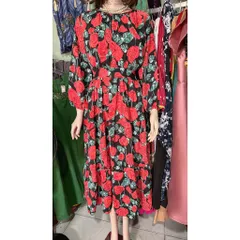 Đầm maxi hoa hồng mặc đi biển, du lịch, cafe... Dưới 70kg mặc đẹp, phía sau có bo chun co giãn dễ mặc Giá 290k
