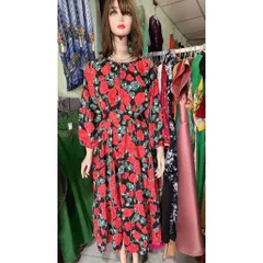 Đầm maxi hoa hồng mặc đi biển, du lịch, cafe... Dưới 70kg mặc đẹp, phía sau có bo chun co giãn dễ mặc Giá 290k
