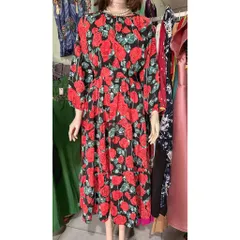 Đầm maxi hoa hồng mặc đi biển, du lịch, cafe... Dưới 70kg mặc đẹp, phía sau có bo chun co giãn dễ mặc Giá 290k