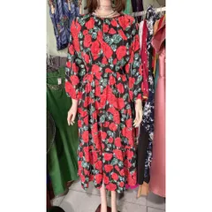 Đầm maxi hoa hồng mặc đi biển, du lịch, cafe... Dưới 70kg mặc đẹp, phía sau có bo chun co giãn dễ mặc Giá 290k