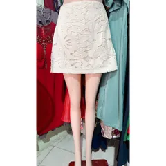 Chân Váy Ren Dài Ngang Gối Lưng Cao sang trọng Màu kem Đúp lót 2 lớp Hàng có sẵn giao ngay Giá 299k Đủ size SMLXL2XL