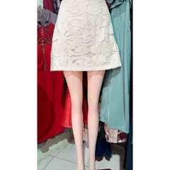 Chân Váy Ren Dài Ngang Gối Lưng Cao sang trọng Màu kem Đúp lót 2 lớp Hàng có sẵn giao ngay Giá 299k Đủ size SMLXL2XL