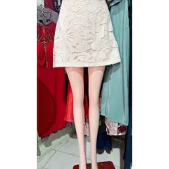 Chân Váy Ren Dài Ngang Gối Lưng Cao sang trọng Màu kem Đúp lót 2 lớp Hàng có sẵn giao ngay Giá 299k Đủ size SMLXL2XL