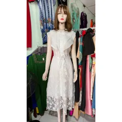 Đầm ren màu trắng dáng dài Size SML mặc đẹp Giá 390k Đúp lót 2 lớp Chiều dài đầm 115cm