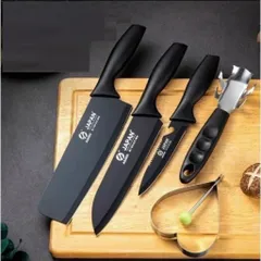 Bộ dao 5 món JAPAN chất liệu thép không gỉ màu đen nhám cao cấp, thiết kế sang trọng, lịch sự Hàng cao cấp Có sẵn
