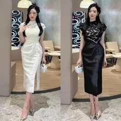 Đầm body dự tiệc tiểu thư tay ngắn phối ren thiết kế xẻ tà nhấn eo sang chảnh kèm mẫu chụp thật Hàng có sẵn giao
