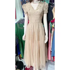 Đầm ren thiết kế sang trọng vải ren hoa nổi 2 lớp phối tung lưới voan chuẩn lên dáng siêu Đẹp dáng dài Màu nude