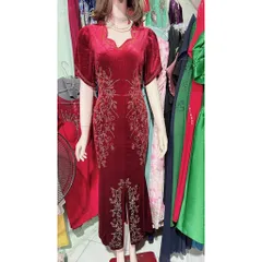 Đầm dạ hội nhung ép đá sang trọng Hàng có sẵn giao ngay Màu đỏ đô Giá 490k Chất liệu nhung co giãn dễ mặc Hàng có sẵn