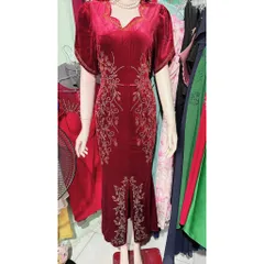 Đầm dạ hội nhung ép đá sang trọng Hàng có sẵn giao ngay Màu đỏ đô Giá 490k Chất liệu nhung co giãn dễ mặc Hàng có sẵn