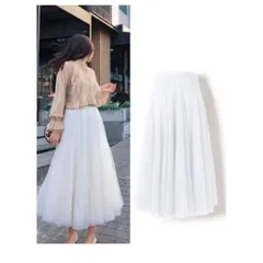 chân váy voan lưới dáng dài Đúp lót 3 lớp Màu kem Giá 260k Size SML mặc đẹp, phía sau có bo chun co giãn dễ mặc