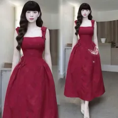 ĐẦM THIẾT KẾ 2 DÂY 3D DÁNG dài XOÈ ,CHUN SAU EO TÔN DÁNG( freesize eo dưới 76cm mặc đẹp) Giá 390k Màu đỏ đô Hàng cao cấp