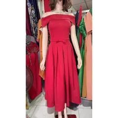 Đầm chấm bi trễ choàng vai nơ eo dáng dài Hàng coa sẵn giao ngay Giá 390k Size SML mặc đẹp Màu kem Hàng cao cấp