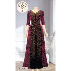 Đầm dạ hội trung niên chất nhũ kim sa phối nhung co giãn tốt, đính đá, cho mẹ dự tiệc sang trọng bigsize Giá 420k
