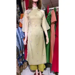 Áo Dài Cách Tân 4 tà Lụa Thêu Hoa Đính Nơ Cao Cấp Đẹp Sang Chảnh Áo Dài Nữ Mặc Tết Lễ Cưới Hàng coa sẵn giao ngay S