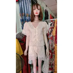 sẵn hàng) SET REN THÊU + QUẦN HOẠ TIẾT REN THÊU mặc đi biển, du lịch siêu đẹp  Màu hồng phấn + kem + xanh da trời + đen