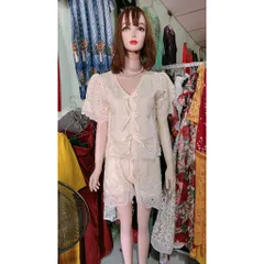 sẵn hàng) SET REN THÊU + QUẦN HOẠ TIẾT REN THÊU mặc đi biển, du lịch siêu đẹp  Màu hồng phấn + kem + xanh da trời + đen