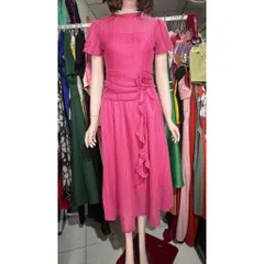Đầm Ren Cuộn Hoa Tiểu Thư Thoáng Mát, Ren Co Giãn dễ chịu, có hàng bigsize Màu nâu tây 2XL(Eo dưới 96cm mặc đẹp)