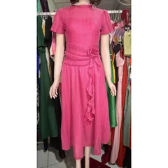 Đầm Ren Cuộn Hoa Tiểu Thư Thoáng Mát, Ren Co Giãn dễ chịu, có hàng bigsize Màu nâu tây 2XL(Eo dưới 96cm mặc đẹp)