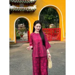 Set Bộ Lam Gấm cổ kết đá sang trọng, hàng sẵn giao ngay Dưới 65kg mặc đẹp Giá 450k/ cả bộ  Chất liệu gấm siêu đẹp