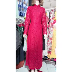 Set áo dài ren siêu đẹp + quần + áo choàng ( gồm 3 chi tiết) Hàng có sẵn giao ngay Đủ size SMLXL Màu đỏ đô
