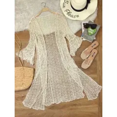 Áo khoác lưới đi biển tay loe đi biển, đi du lịch áo choàng ren đi biển dáng dài Giá 230k Hàng có sẵn giao ngay Màu kem