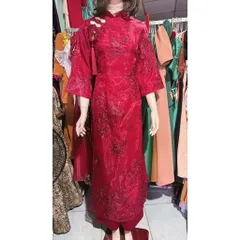 Áo dài Hạc Vũ kèm tag tua rua họa tiết sang trọng đi lễ chùa lễ Tết + kèm quần ( đỏ hoặc trắng) Giá 390k/ cả set