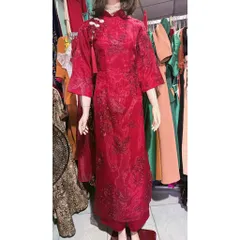 Áo dài Hạc Vũ kèm tag tua rua họa tiết sang trọng đi lễ chùa lễ Tết + kèm quần ( đỏ hoặc trắng) Giá 390k/ cả set