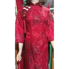 Áo dài Hạc Vũ kèm tag tua rua họa tiết sang trọng đi lễ chùa lễ Tết + kèm quần ( đỏ hoặc trắng) Giá 390k/ cả set