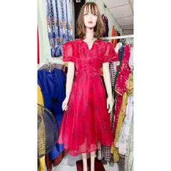 Đầm hoa siêu đẹp Giá 420k Đúp lót 2 lớp Size SMLXL, eo dứoi 78cm mặc đẹp Màu đỏ