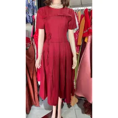 Đầm nữ đi tiệc dáng dài chất tuyết mưa đính nơ  Hàng cao cấp Size SM mặc đẹp Giá 390k Màu nâu tây + màu đỏ đô