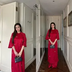 Cả bộ  Áo dài (Set) châu sa tag hai loại buom và hoa hồng cho các c e chọn ạ  Màu đỏ  Hàng có sẵn giao ngay Size SM