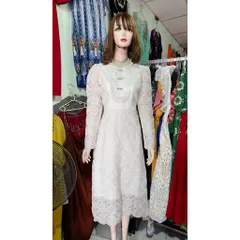 Đầm Ren Tiểu Thư Cao Cấp Chất Dày Dặn, đúp lót 2 lớp Màu kem và trắng Giá 420k Đủ size SMLXL, eo dưới 78cm mặc đẹp
