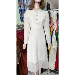 Đầm Ren Tiểu Thư Cao Cấp Chất Dày Dặn, đúp lót 2 lớp Màu kem và trắng Giá 420k Đủ size SMLXL, eo dưới 78cm mặc đẹp