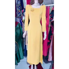 Áo Dài Truyền Thống Vải Lụa Mỹ, Cổ vuông Đính Hạt Cổ,Tay Trẻ Trung, Thủ Công  Giá 390k/ cả set gồm áo dài kèm quần