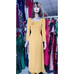 Áo Dài Truyền Thống Vải Lụa Mỹ, Cổ vuông Đính Hạt Cổ,Tay Trẻ Trung, Thủ Công  Giá 390k/ cả set gồm áo dài kèm quần