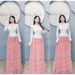 chân vay lưới ren nhiêu tầng dáng dài xòe rộng công chúa [dài váy 90-100cm] Hàng có sẵn giao ngay Màu hồng, trắng,đen