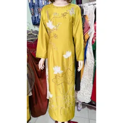 [Lụa Ruby xanh bơ ]_Áo dài mẹ sui lụa ruby xanh bơ thêu và đính kết tỉ mỉ  Hàng có sẵn giao ngay 3XL, eo dứoi 90cm