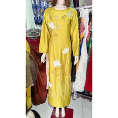 [Lụa Ruby xanh bơ ]_Áo dài mẹ sui lụa ruby xanh bơ thêu và đính kết tỉ mỉ  Hàng có sẵn giao ngay 3XL, eo dứoi 90cm