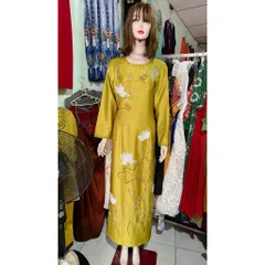 [Lụa Ruby xanh bơ ]_Áo dài mẹ sui lụa ruby xanh bơ thêu và đính kết tỉ mỉ  Hàng có sẵn giao ngay 3XL, eo dứoi 90cm