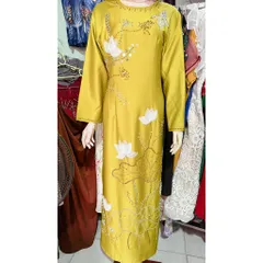 [Lụa Ruby xanh bơ ]_Áo dài mẹ sui lụa ruby xanh bơ thêu và đính kết tỉ mỉ  Hàng có sẵn giao ngay 3XL, eo dứoi 90cm