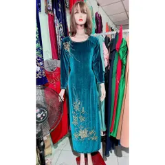 Áo dài nhung đính kết siêu đẹp Hàng có sẵn giao ngay Giá 490k/ áo dài ( quần 100k/ cái) Eo dưới 110cm mặc đẹp