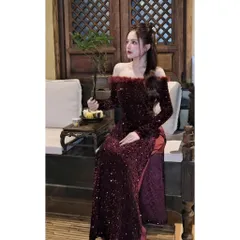 Set áo dài cách tân kim tuyến lấp lánh tiểu thư trễ vai phối lông vũ điệu đà đính đá kim sa cao cấp phối lông