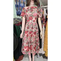 đầm thiết kế, đầm hoa hồng đỏ, cổ vát lệch vai siêu đẹp Giá 390k Hàng có sẵn giao ngay LXL Đủ size SMLXL Đúp lót