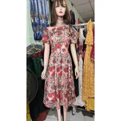 đầm thiết kế, đầm hoa hồng đỏ, cổ vát lệch vai siêu đẹp Giá 390k Hàng có sẵn giao ngay LXL Đủ size SMLXL Đúp lót