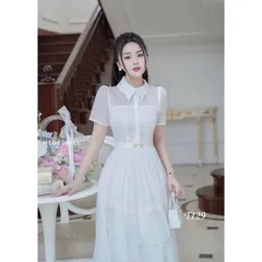 Đầm sơ mi ngắn tay thanh lịch, đầm dáng dài chiết eo tôn dáng, đầm công sở tiểu thư  Đủ size SML