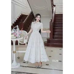 Đầm sơ mi ngắn tay thanh lịch, đầm dáng dài chiết eo tôn dáng, đầm công sở tiểu thư  Đủ size SML